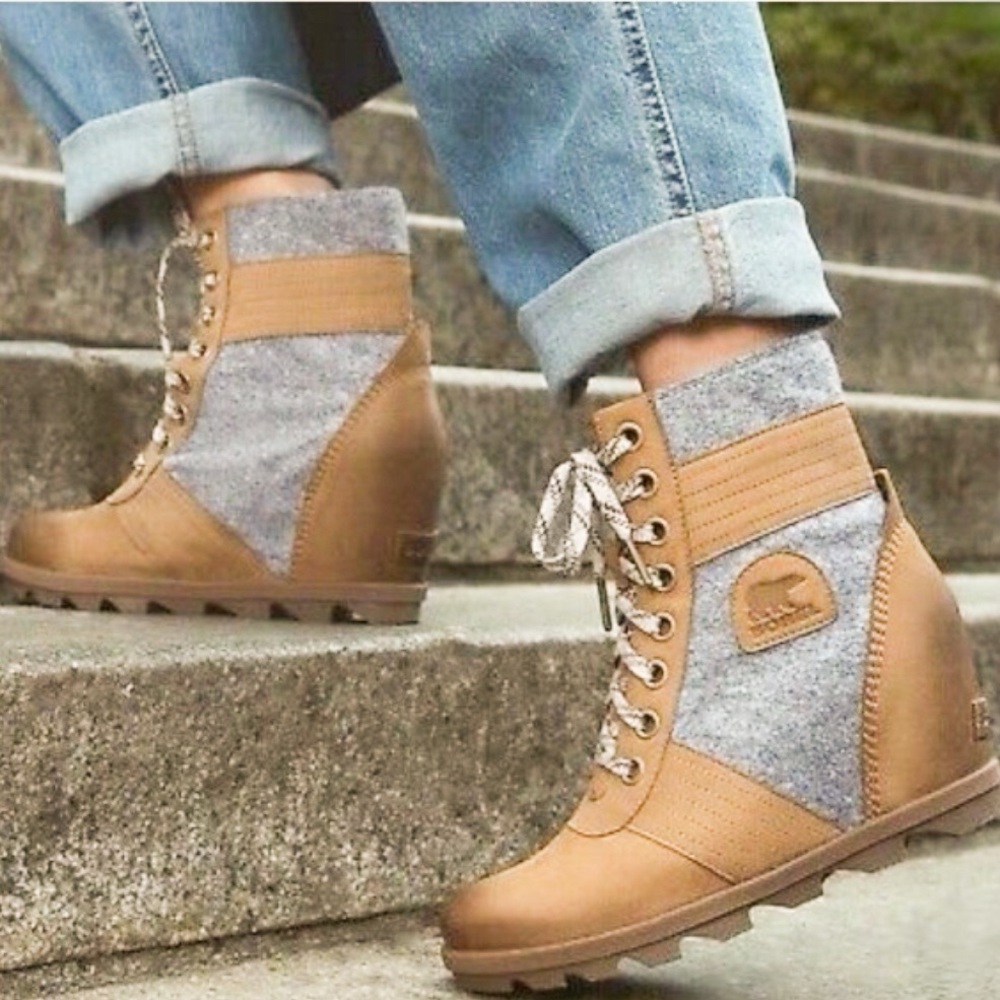 Sorel Lexie Wedge Ankle Boots/ Leather/Wool/ Lace-Up/Water-Proof/ Size 11